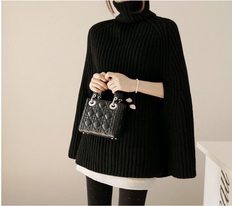 Otoño e Invierno nuevo split Jersey cuello alto todo partido poncho suéter manga del Batwing más tamaño prendas de punto capa de las mujeres