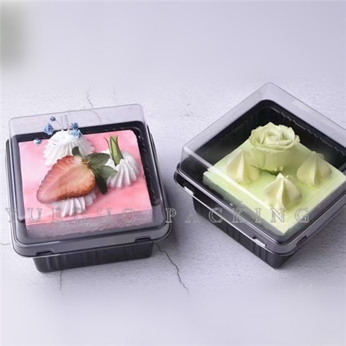 新款小号正方形蛋糕盒黑底透明高盖豆乳盒慕斯盒塑料盒