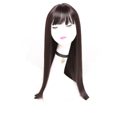 Manufacturer wholesale fashion wig ladies flat bangs long straight hair foreign trade European and American Korean wig headgear one piece drop shipping