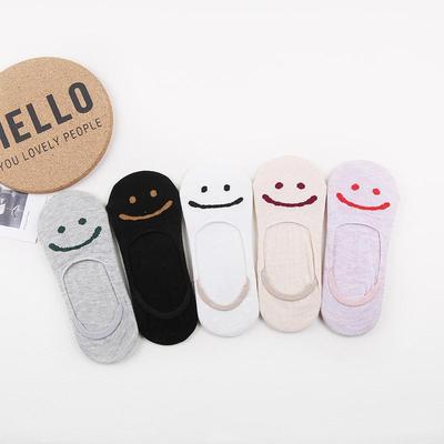 春夏新款女士全棉船袜 女生笑脸国案隐形短袜甜美风袜子批发