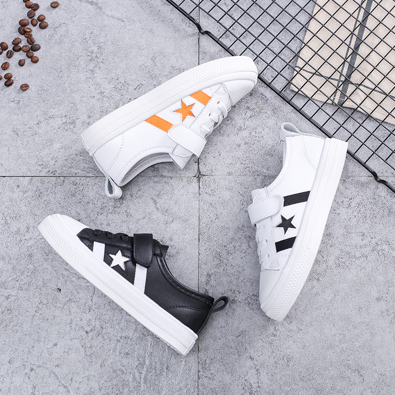 2018春秋季新款男女童真皮软底五角星小白鞋儿童学生运动休闲板鞋