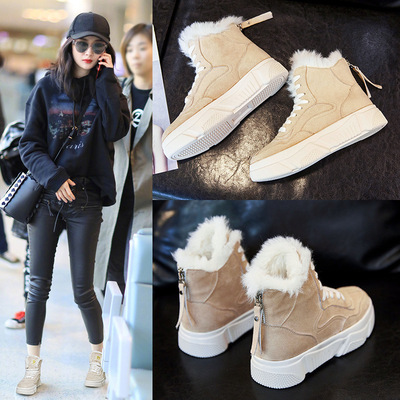 冬季新款加绒雪地靴女加厚保暖短靴大棉内里羊京绒真毛棉靴休闲鞋