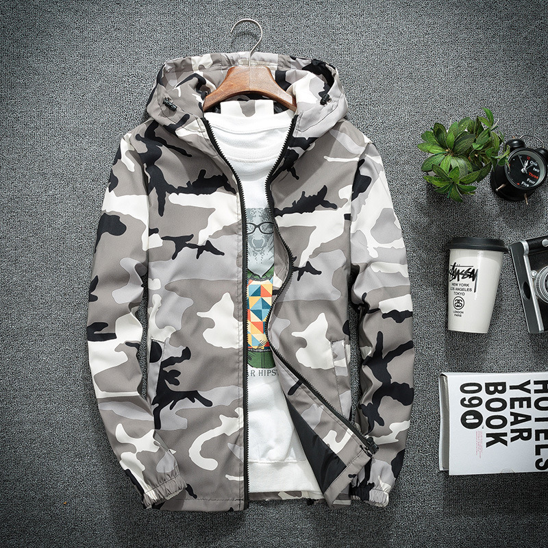 Camouflage Trench Coat New Student Couple Hooded Trench Coat In Autumn 2019