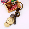 Keychain suitable for men and women, metal retro baseball cap, woven leather pendant, Birthday gift, genuine leather