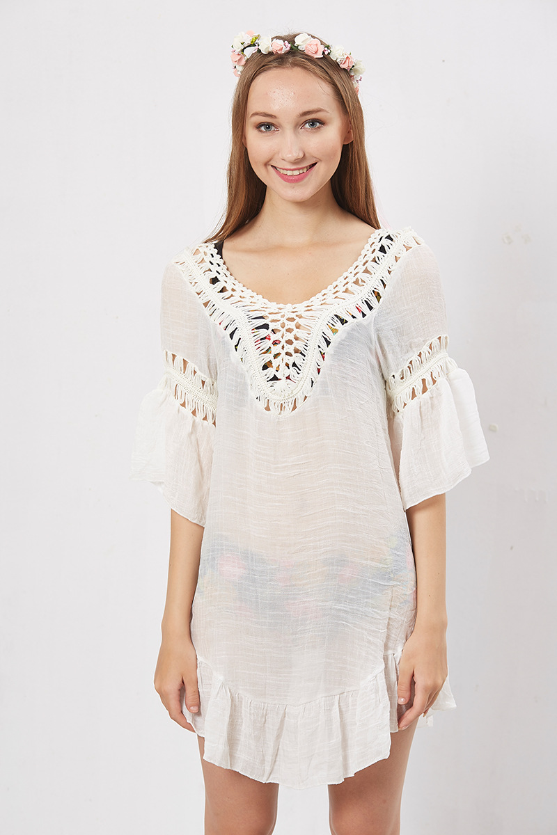 Sexy Bikini Cover Up Colorful Lantern Tassels Hollow Design U Back Tie Closure Beachwear for Summer Wholesale