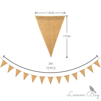 空白麻布三角旗13片 婚礼生日派对装饰布置用品 宝宝周岁拉旗