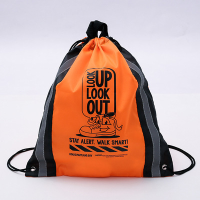 210d现货反光尼龙购物束口抽绳双肩背包布袋子拉绳涤纶束口袋定制