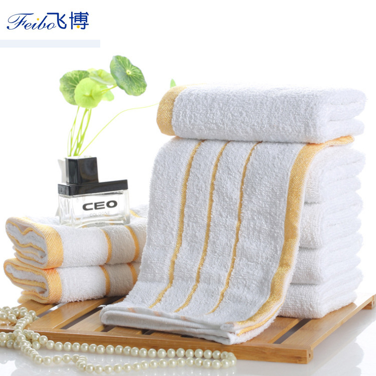 厂家直销酒店洗浴白毛巾 纯棉一次性白毛巾 断档金边白色毛巾批发