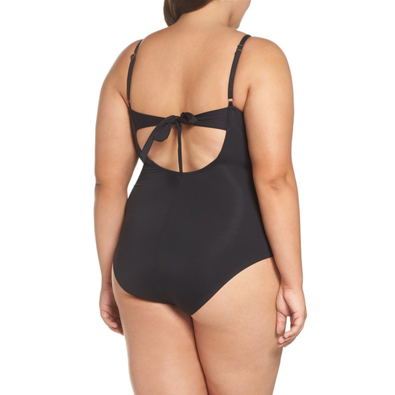 plus size solid color cross ruffled one-piece swimsuit NSYLH122977