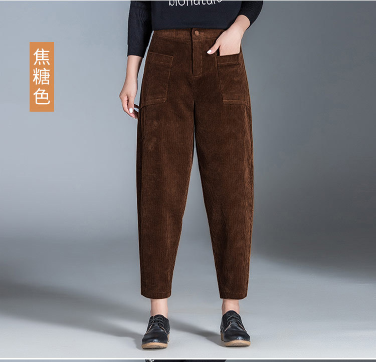 Quần harem nữ nhung tăm mùa thu dáng cà rốt ống rộng 9 phần — Màu đen chi tiết 13