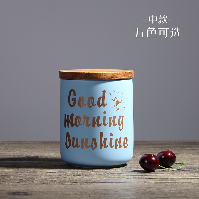 Nórdico creativo tarro de almacenamiento de cerámica con tapa sellada tarro de almacenamiento de cocina té café tarro decoración del hogar al por mayor