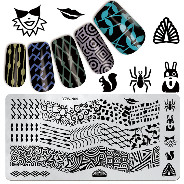 新款美甲印花模板 YZWLE原创印花甲油转印板 几何格子条纹印花板