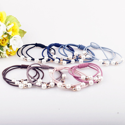 韓版簡約多層發圈珍珠綁頭繩韓國頭飾發飾品基礎紮頭發橡皮筋