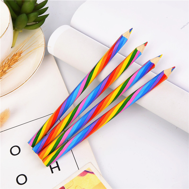 1 Set Color Block Class Learning Wood Cute Retro Pencil display picture 3