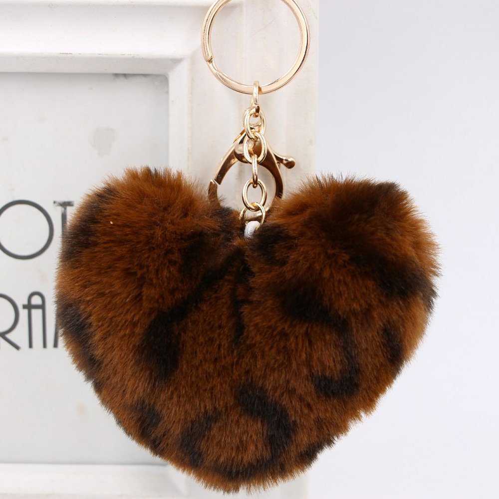 1 Piece Retro Heart Shape Leopard Alloy Plush Women's Bag Pendant Keychain display picture 1