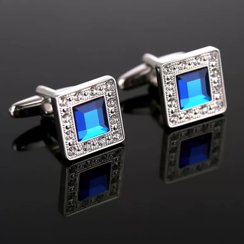 Высокое качество медные запонки CuffLink синий кристалл, бусинка страз, манжета на лацкане, набор запонок 141