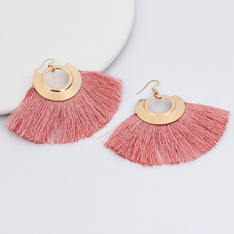 14g Weight No Inlaid Inlay Material Earrings Classification Anniversary, Travel Occasion Women'S Gender Ethnic Style Style Grey, White, Pink, Red, Blue, Black Color  New Ethnic Style  Fan-shaped Tassel Plus Pearl Earrings 10