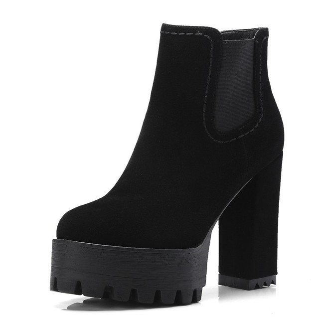 Thick heel side zipper short boots women’s Boots New High Heel thick bottom Martin boots waterproof platform short boots