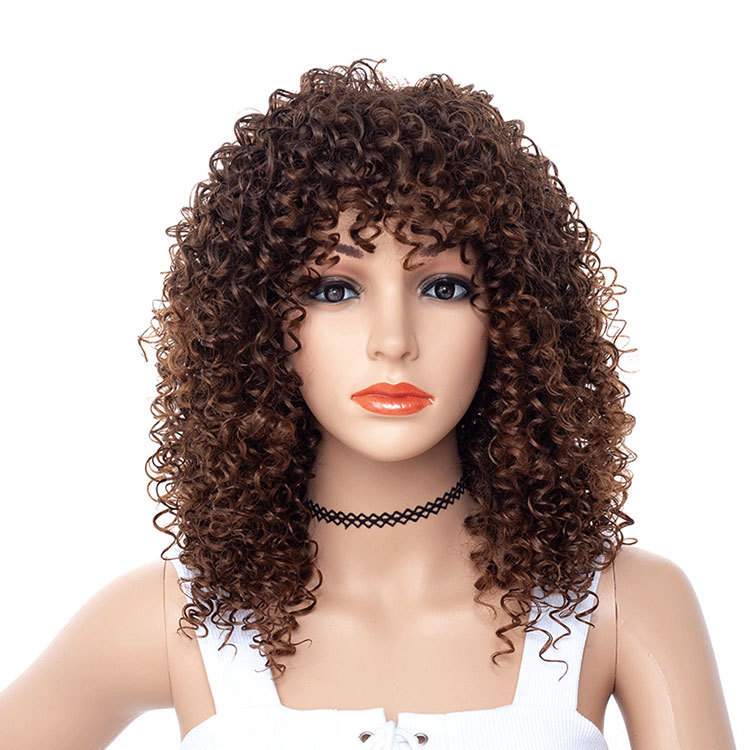 Curly Hair Wigs Specially designed for OEM processing wig African small roll explosive head wig Headcover