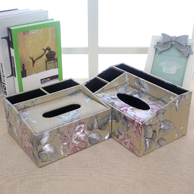Creative wholesale multi-function leather paper towel paper tissue coffee table flower geometric paper towel box desktop storage box