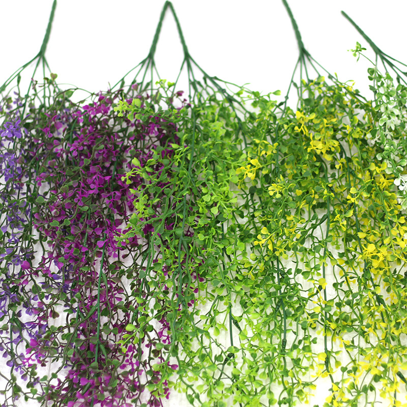 仿真植物藤條悅意草柳條綠植壁掛 假花藤蔓塑料花綠景植物墻裝飾