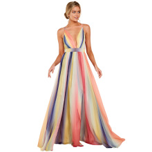 YM-8248 亚马逊速卖通爆款 欧美性感女装深V领露背雪纺连衣裙