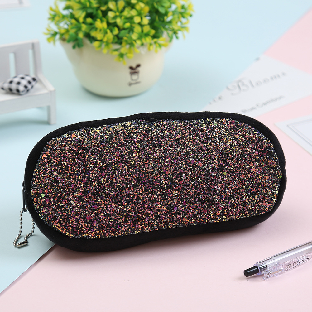 New Sequin Solid Color Cosmetic Storage Stationery Pencil Bag display picture 2