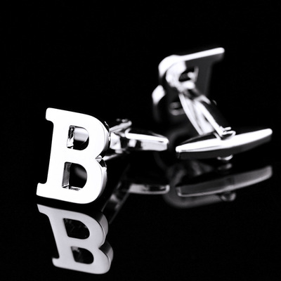 B袖扣 銀色英文小字母袖扣袖釘男士法式紐扣02cufflinks/157492
