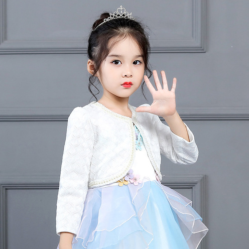 2020 New Children's Shawl Lace Pearl Medium and Large Girls' Child Cardigan Long Sleeve Outerwear Children's Princess Small Outerwear