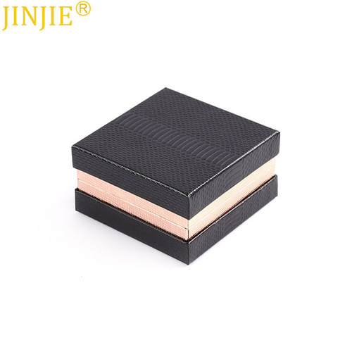 High-end black and gold lizard pattern flip-top cufflink box, wholesale of beautifully packaged jewelry gift boxes for foreign trade