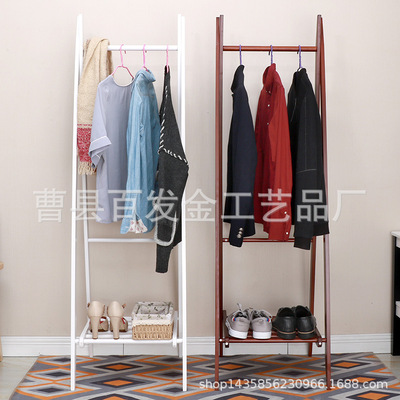 现货木制衣帽架落地挂衣架晾衣实木架子宾馆家用简约木质衣服架子|ms
