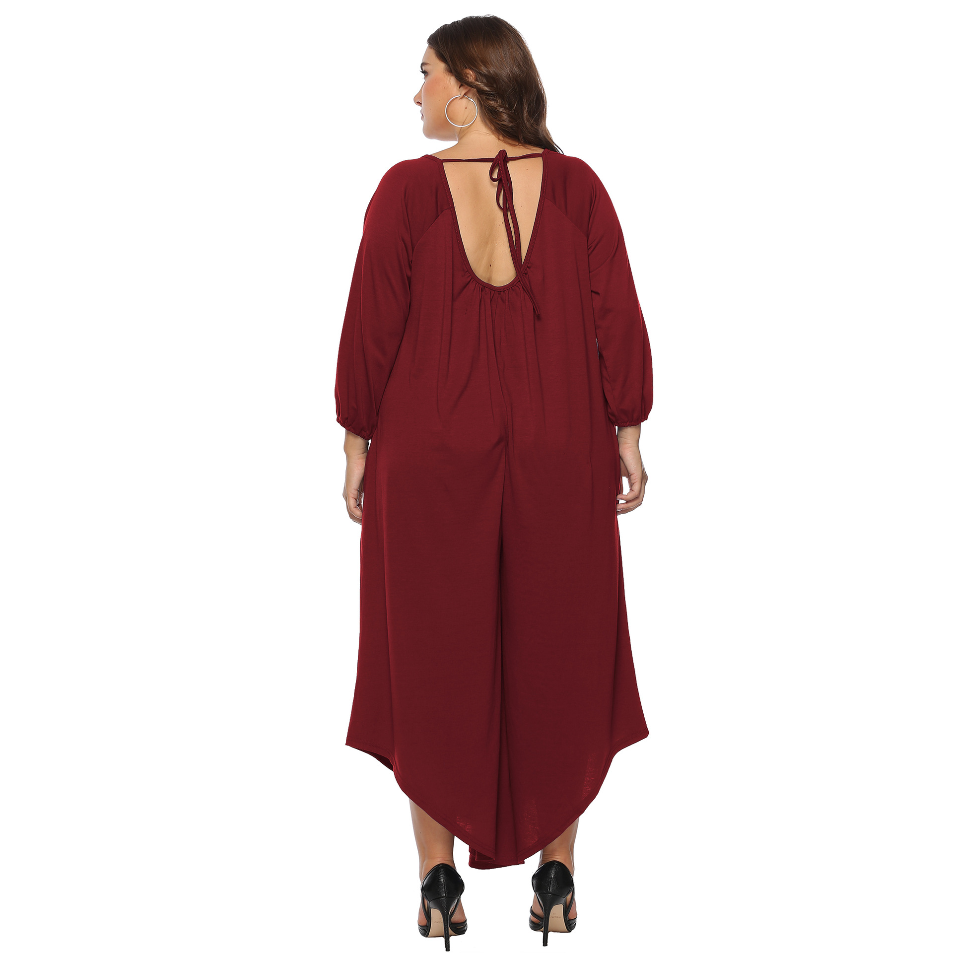 Plus size solid color U-neck jumpsuit NSOY46082