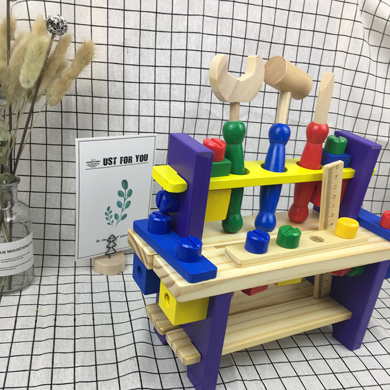Mesa de herramientas de simulación de Casa de juegos para niños Grupo de desmontaje de manos de bebé montado juguetes de madera 3-6-7-8-9 años