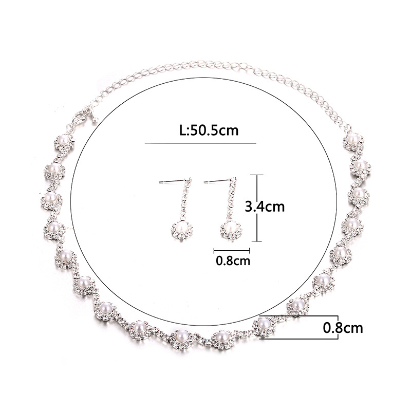 Moda Geométrico Cadena De Cobre Embutido Perlas Artificiales Diamantes De Imitación Pulsera Aretes Collar 1 Juego display picture 7