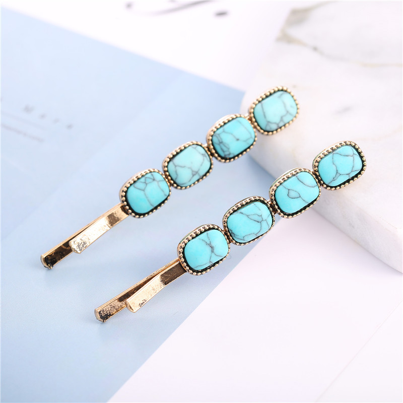 Retro Geometric Alloy Plating Turquoise Hair Clip 1 Pair display picture 6