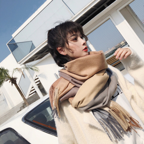 Imitation cashmere scarf for women in autumn and winter Korean style student knitted shawl long British style soft girl plaid warm scarf
