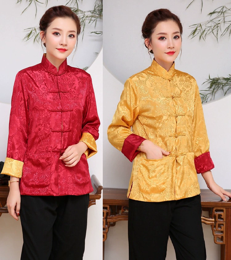 Двусторонний двусторонний шелковый костюм на весну и осень, женская пара, праздничная фотография, топ с длинными рукавами, китайский костюм Тан, этническая одежда
