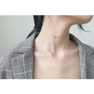 帥氣簡約s925 通體純銀鎖骨鏈 轉運珠chic百搭圓球項鏈項圈x016