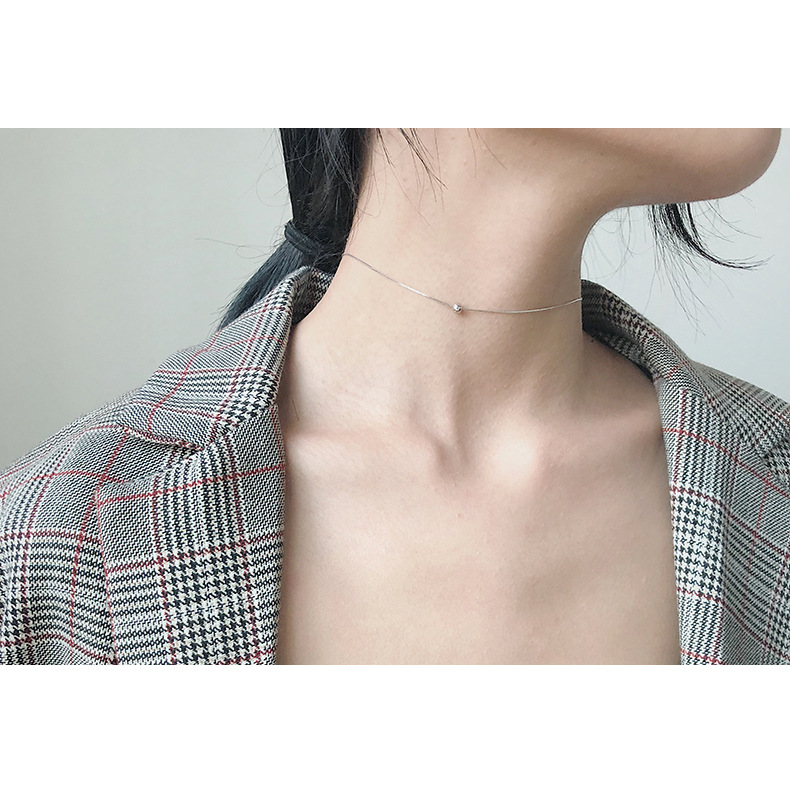 帥氣簡約s925 通體純銀鎖骨鏈 轉運珠chic百搭圓球項鏈項圈x016