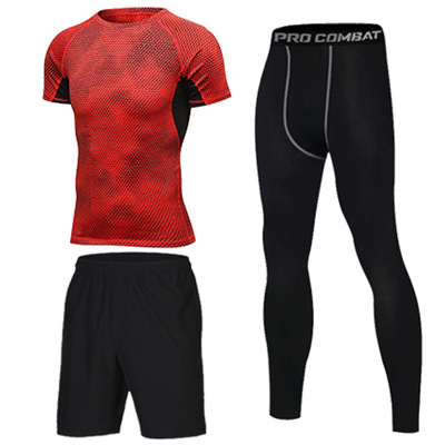 多种运动套装男 男士彩色健身服 速干吸汗跑步训练运动健身三件套