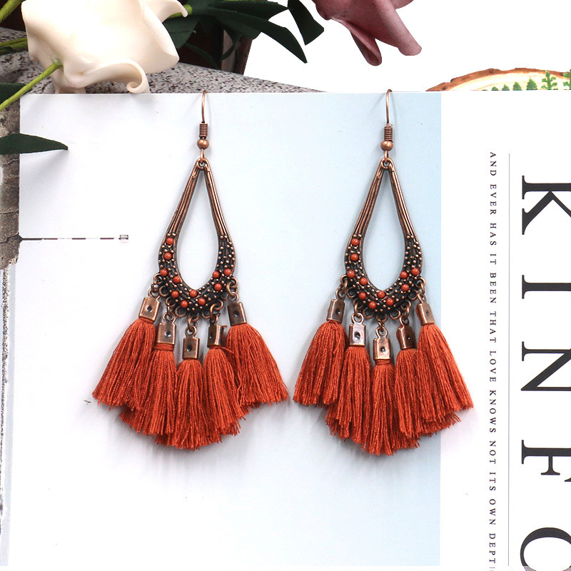 Bohemian Style Long Tassel Earrings Personality Retro Drop Earrings Exquisite Rice Beads Bride Accessories