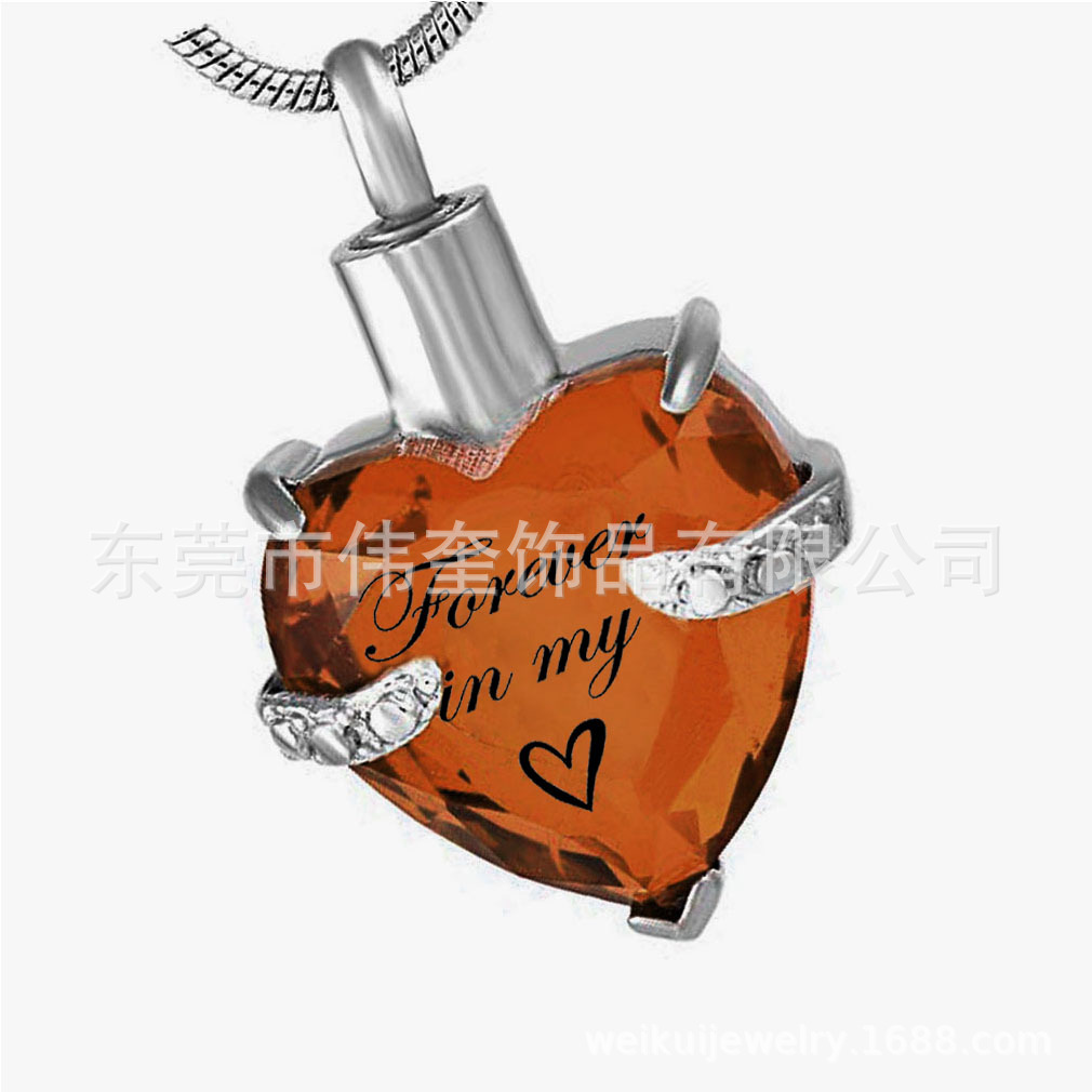 Amazon SUMINISTRO DE ACERO INOXIDABLE joyería cristal melocotón corazón 12 color cumpleaños piedra púrpura oscuro cinerario ataúd colgante collar
