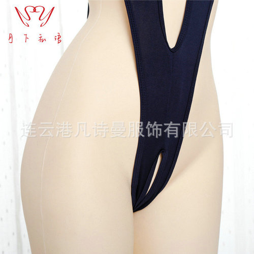European and American new sexy underwear, open-cut hollow women's one-piece pajamas, tempting three-point breast-exposing passion set