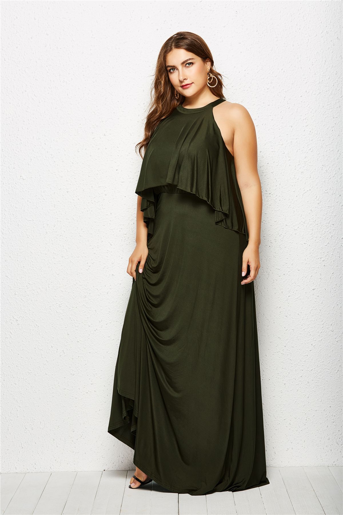 new plus size long hanging neck strapless sleeveless dress NSLM33253