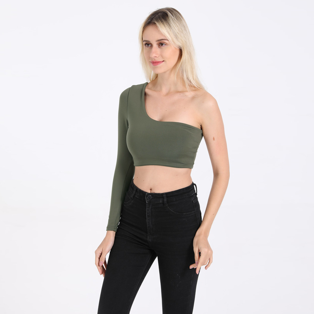 sexy oblique shoulder long-sleeved top NSZY17802