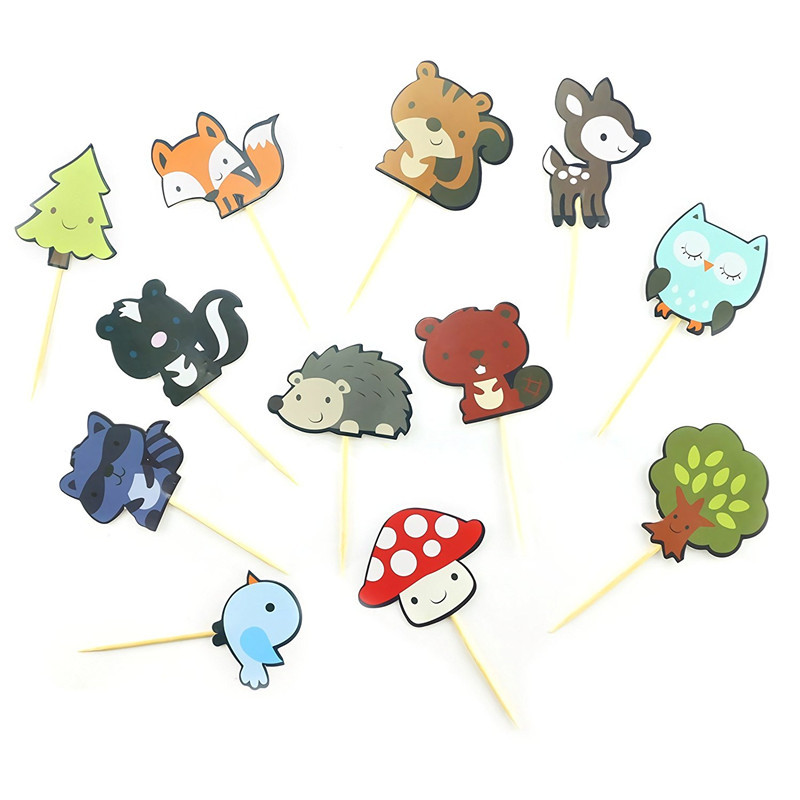 蘑菇猫头鹰小鹿刺猬大树森林蛋糕插旗插签