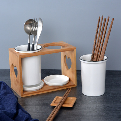 厨卫送礼佳品 简约陶瓷滤水筷子筒 餐厅沥水防潮防霉筷笼|ms