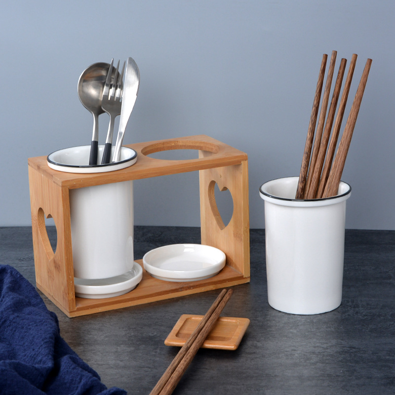 厨卫送礼佳品 简约陶瓷滤水筷子筒 餐厅沥水防潮防霉筷笼|ms