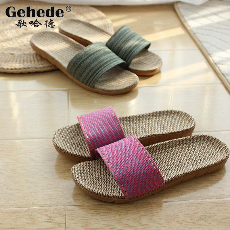 Летние льняные тапочки для мужчин и женщин, домашняя обувь для пар, Нескользящие сандалии на толстой подошве из этиленвинилацетата оптом