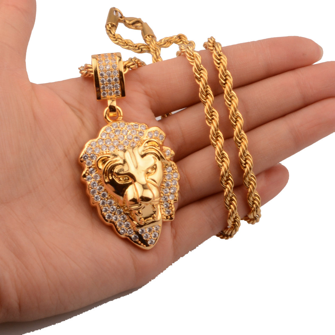 Lion Pattern Hip-Hop Lion 304 Stainless Steel Brass Polishing Inlay Men's Charms Pendant Necklace